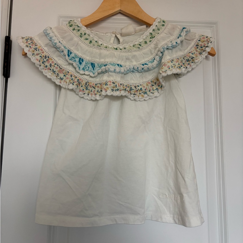 Zara Kids White and Floral Ruffle Tank Top Size 11-12 Girls